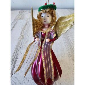 Vintage de carlini? Angel cherub Italian ornament glass gold red‎ Xmas tree
